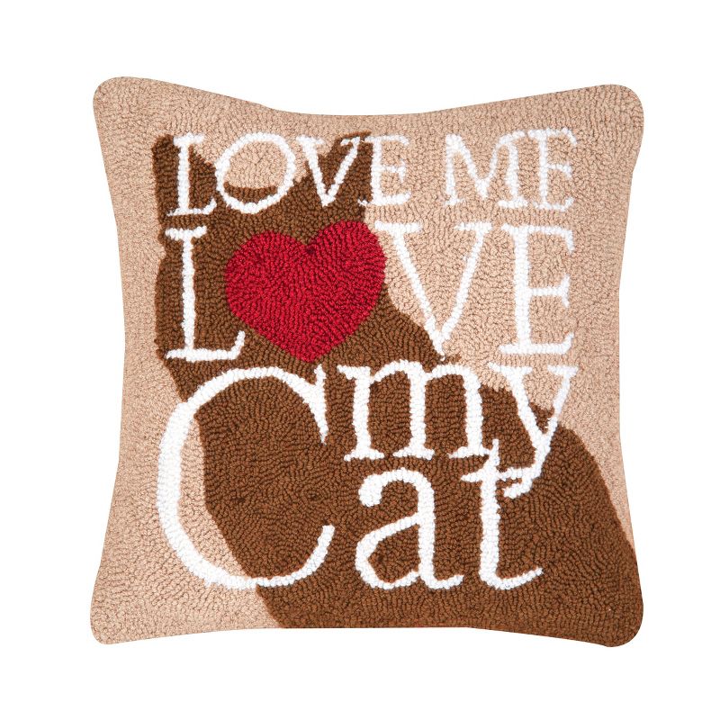 C&F Home 18" x 18" Cat Love Hooked Throw Pillow, 1 of 5