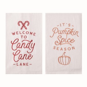 Transpac Cotton 27 in. White Christmas Harvest Reversible Holidays Tea Towel - 1 of 2