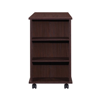 Walnut Mobile 3-Drawer Lockable Filing Cabinet with Open Shelves