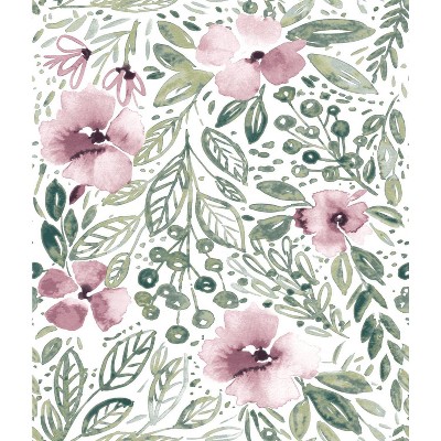 Roommates Vintage Floral Stripe Peel And Stick Wallpaper Pink : Target