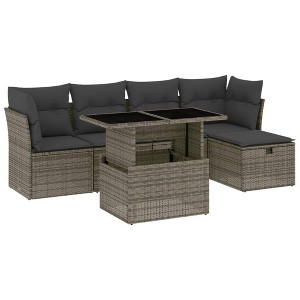 vidaXL 6 Piece Patio Sofa Set with Cushions Gray Poly Rattan - Gray without storage - 1 of 4