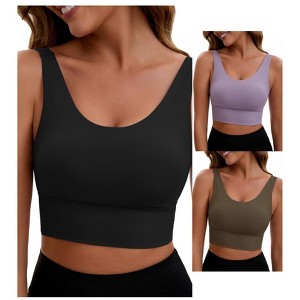 INSPIRE CHIC 3 Packs Women's V Back Wide Straps Full Coverage Sports Bras Longline Workout Padded Tank Top - 1 of 4