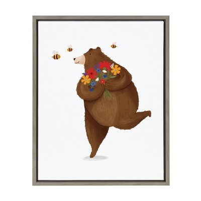 18" x 24" Sylvie Happy Bear Framed Canvas by Maja Tomljanovic Gray - Kate & Laurel All Things Decor