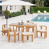 7 PCS Rustic Style Patio Dining Set, Armless Dining Chair with Curved Backrest, Dining Chair with Acacia Wood Frame and Cushion-Coolbibila - 2 of 4