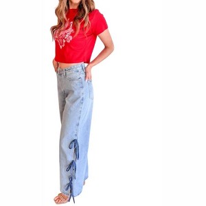 Women's Tie Detail Denim Jeans - day + moon - 1 of 4