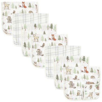 Hudson Baby Infant Boy Muslin Burp Cloth 7pk, Forest Animals, One Size