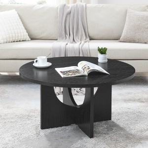 23.6/35.8" Round Coffee Table Wood Grain Top with Wood Non-Slip Feet, Industrial End Table Side Tables for Living Room Bedroom Balcony Yard - 1 of 4