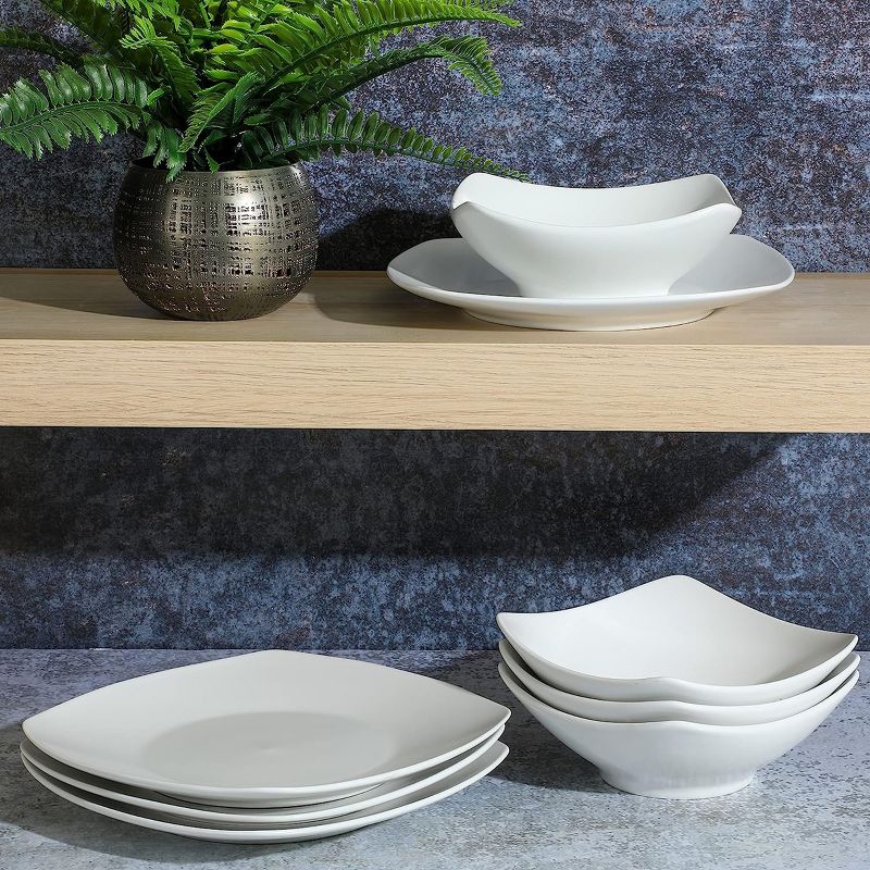 Gibson Home Zen Buffetware 8 Piece Fine Ceramic Dinnerware Set In Matte White, 4 of 7