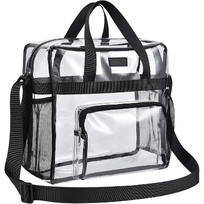 Transparent multifunctional handbag,crossbody bag with large capacity,portable travel bag,front compartment,double-sided mesh pockets