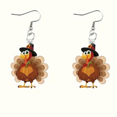 HTUTWOO Turkey Earrings, Fall Thanksgiving Turkey Pumpkin Dangle Earrings, Acrylic Earrings Jewelry for Women Costume Accessories