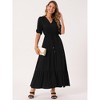 INSPIRE CHIC Women's V Neck Half-Sleeve Drawstring Waisted Tiered Slit A-Line Maxi Dress with Pockets - 2 of 4