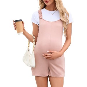 KOJOOIN Women's Maternity Overall Shorts Summer Casual Sleeveless Rompers Loose Strap Shorts Jumpsuit with Pockets - 1 of 4