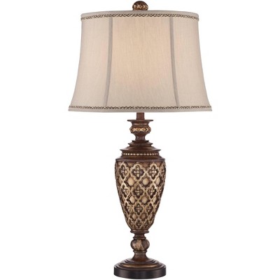 Barnes and Ivy Traditional Table Lamp Light Bronze Urn Bell Shade for Living Room Family Bedroom Bedside Nightstand Office