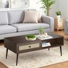 MAYEERTY 47-Inch Walnut Modern Coffee Table - Wooden 2-Tier Rectangular Center Table with PVC Rattan Door Drawer - 4 of 4