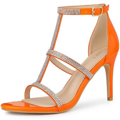 Allegra K Women's Rhinestone Ankle Strap Stiletto Heeled Sandals