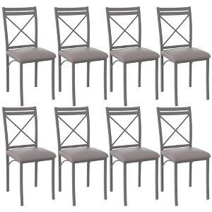 VECELO Metal Dining Chairs Set of 4/8, Steel Legs and PU Leather Cushion Seats for Kitchen Living Room, Black/Brown/Gray/White - 1 of 4