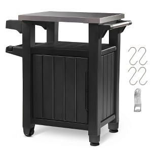 Keter Rolling Bar Cart, Outdoor Patio Furniture Table and Storage Cabinet, Serving & Grilling Bar Cart with Stainless Steel Top - 1 of 4