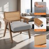Comfortable Mid Century Modern Accent Chair, Rattan Backrest & Thick Linen Cushion, Wood Frame, Upholstered Living Room Chairs - 3 of 4