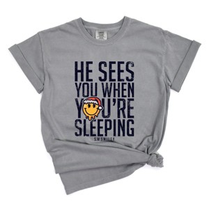 S.W.Smiley He Sees You When You're Sleeping - Women's Garment Dyed Graphic T-Shirt - 1 of 4