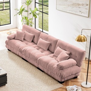 134" Modular Chenille Sectional Sofa with Deep Cloud Cushions & Round Bolster Arms, 3 Seater  Couch for Living Room-3irtyhousy - 1 of 4