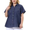 Agnes Orinda Women's Plus Size Short Sleeve V Neck Chest Pocket Solid Button Down Shirts - 2 of 4