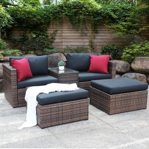 Whisen 5-Piece PE Wicker Patio Conversation Sofa Set with Cushion - 
Brown - 1 of 4