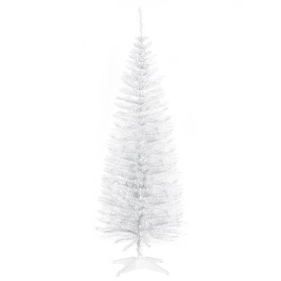 HOMCOM 5 FT Artificial Pencil Christmas Tree, Slim Xmas Tree with 294 Realistic Branch Tips and Foldable Metal Stand, White