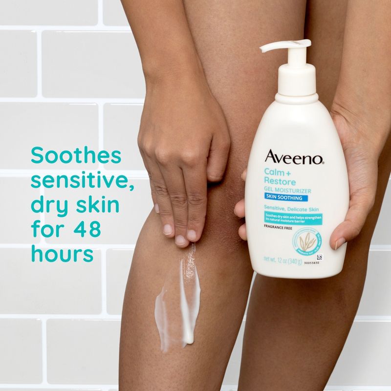 Aveeno Calm + Restore Gel Body Moisturizer Sensitive and Delicate Skin - Fragrance Free - 12oz, 4 of 11