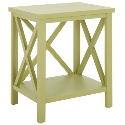 Avocado Green Rectangular Wood End Table with X Detailing