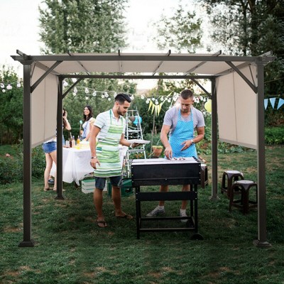 Beige 10' x 10' Metal Frame Patio Gazebo with Retractable Canopy