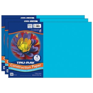 Tru-Ray Construction Paper, Heavyweight, Atomic Blue, 12" x 18", 50 Sheets Per Pack, 3 Packs - 1 of 4