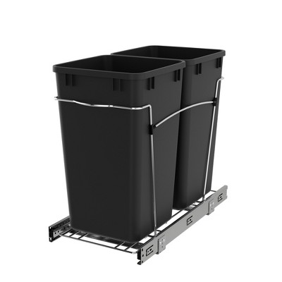 Rev-A-Shelf RV-15KD Series Double 27 Quart Sliding Pull-Out Waste Container for Base Kitchen Cabinet