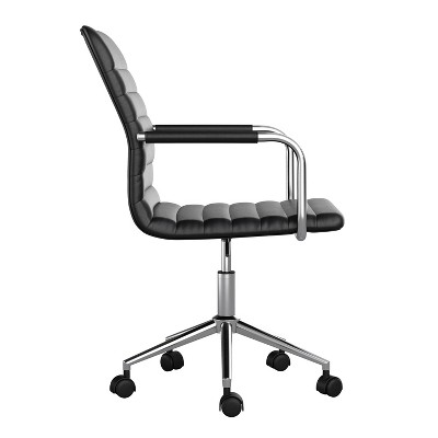 Black Faux Leather Executive Swivel Office Chair with Polished Nickel Frame