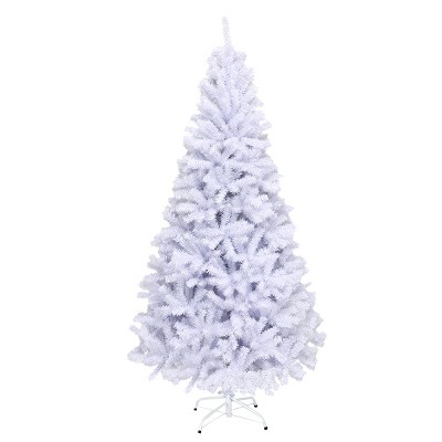 Tangkula 6ft White Christmas Pine Tree Hinged Artificial Decoration w/ 1000 Tips & Metal Stand