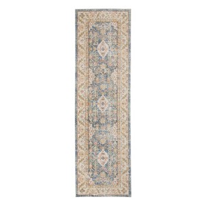 8' Coral And Blue Floral Runner Rug - 1 of 4