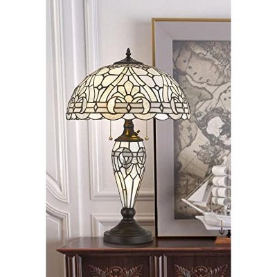 Adjustable Black Tiffany Style Stained Glass Table Lamp with Night Light