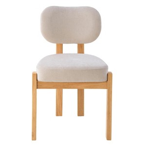 Off White Upholstered Dining Chairs Set of 2, Natural Wood Legs, Modern ...