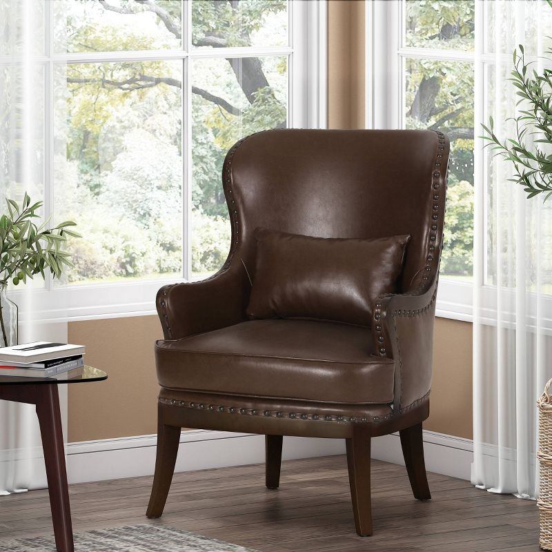 Mantua Contemporary Upholstered Accent Chair with Nailhead Trim Dark Brown - Christopher Knight Home, 3 of 11