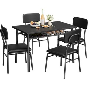 5-Piece Dining Table Set for 4, Wood Kitchen Table with Storage Rack, Upholstered Chairs of 4, Dining Room Set for Small Space, Apartment - 1 of 3