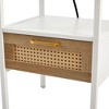 Rattan Nightstand, 15.75" Rattan End Table, Rattan Wood End Side Accent Table Nightstand w/Charging Station, Cane End Table w/Drawer&Solid Wood Legs W - 4 of 4