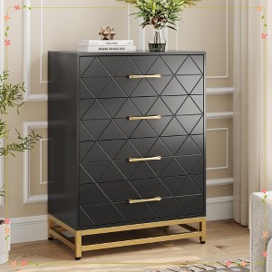 Wooden Dresser with 4 Drawer, Modern Dresser for Bedroom, Chest of Drawers with Wide Drawers & Metal Handles - 1 of 4