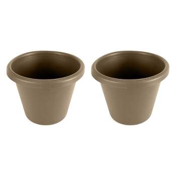 The HC Companies 16 Inch Indoor/Outdoor Classic Plastic Flower Pot Container Garden Planter with Molded Rim and Drainage Holes, Sandstone (2 Pack)