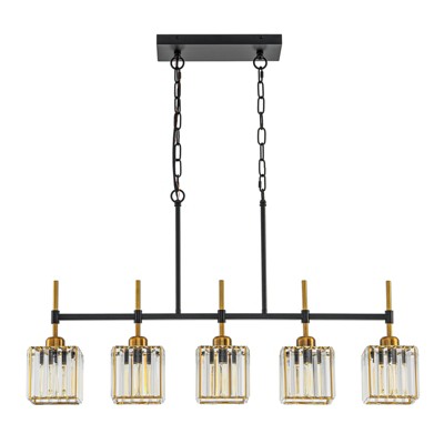 LLHZSY Linear Island Pendant Chandelier 35 2/5" Wide Modern Crystal Shade, 5-Light Fixture for Dining Room Kitchen