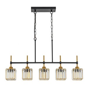 LLHZSY Linear Island Pendant Chandelier 35 2/5" Wide Modern Crystal Shade, 5-Light Fixture for Dining Room Kitchen - 1 of 4