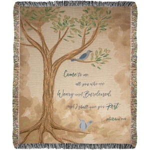Manual Woodworkers and Weavers "Come to Me All Who Are Weary" Tapestry Throw Blanket 50"x60", Cotton, Inspirational Scripture Comfort Gift - 1 of 3