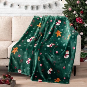 Christmas Gingerbread Throw Blanket, Green Holiday Christmas Fleece Blanket, Soft, Plush, Warm Winter Cabin Throw - 1 of 4