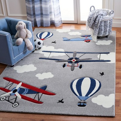 Playful Etchings Hand-Knotted Gray Synthetic Kids Area Rug