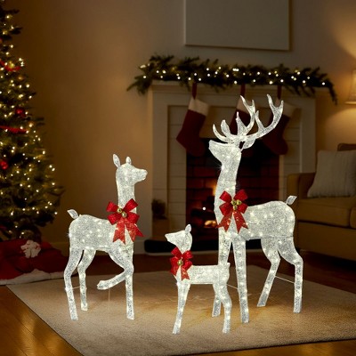 CIPACHO 3-Piece 5FT Lighted Reindeer Family - Weatherproof Brown Rattan Decor with 290 Warm White LEDs (Indoor/Outdoor Xmas)