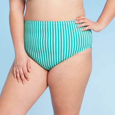 Women's Plus Size Bikini Bottom - Kona Sol™ Green Stripe 14W