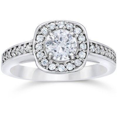 Pompeii3 1ct Cushion Halo Diamond Engagement Ring 14K White Gold